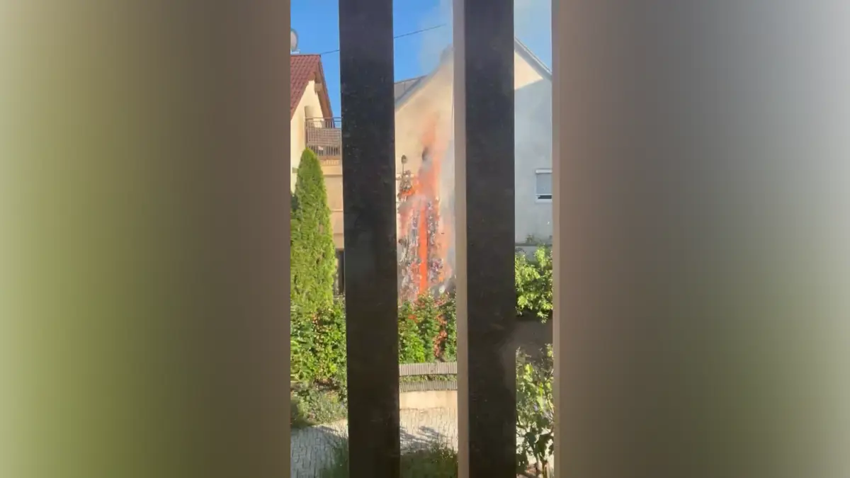 Neben dem Ofterdinger Rathaus brannte am Donnerstagabend eine Hecke. Dank der Feuerwehr und Rathausmitarbeitenden, unter ihnen Bürgermeister Simon Wagner, konnte Schlimmeres verhindert werden.