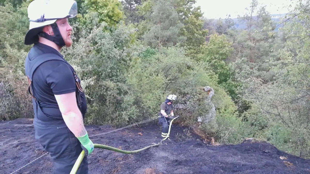 Am Blaubeurer Ruckenkreuz ist ein Fächenbrand ausgebrochen.