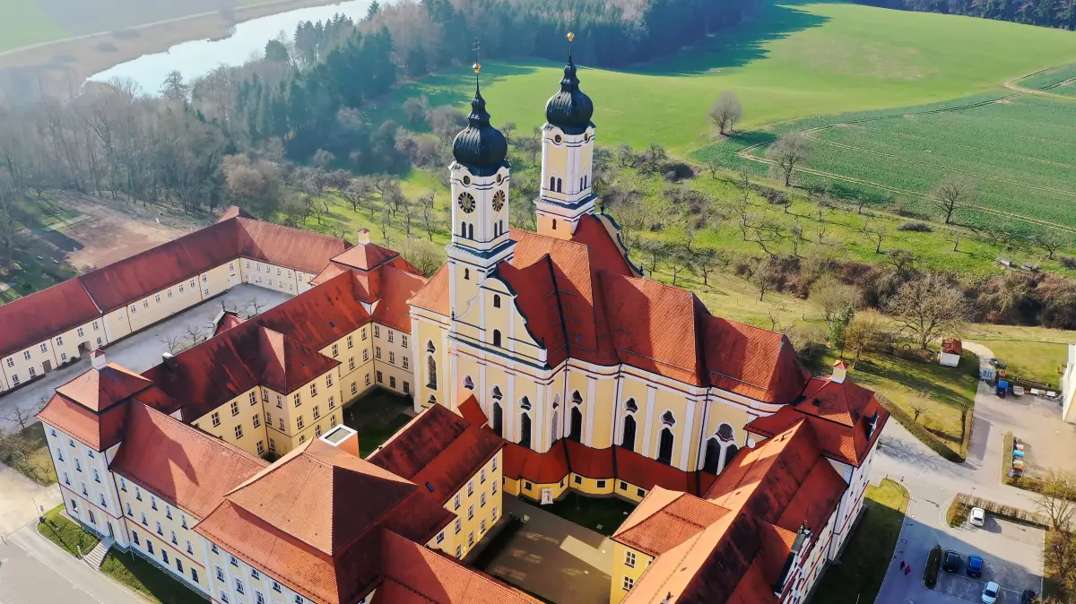 Monastery Roggenburg from above xkwx Architecture, excursion, destination, bavaria, image, monument, germany, drone, drone images, europe, parish, church, steeple, monastery, aerial view, Neu-Ulm, travel, religion, roggenburg, swabia, sight, sights, summer, Sun, sunshine, tourism, bird's eye view, landmark, weather, fotoping, historic, historical, sacral, beautiful, worth seeing, urban, from above