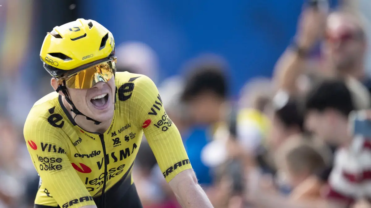 Radsport: Deutschland Tour: 20.08.2026, NA, Bad Orb/Schwäbisch Hall: Radsport: Deutschland Tour, Bad Orb - Schwäbisch Hall (216,30 km), 1. Etappe. Louis Barre (Frankreich) jubelt über seinen Etappensieg. Foto: Marijan Murat/dpa +++ dpa-Bildfunk +++