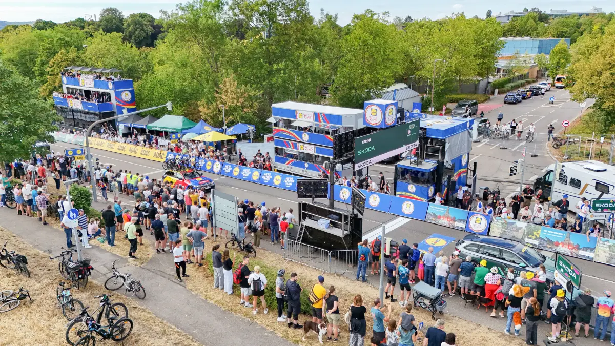 Lidl Deutschland Tour in Schwäbisch Hall. Ziel der ersten Etappe aus Bad Orb. Bilder vom Zielgelände Expo-Gelände am Schenkesee