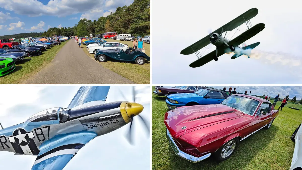 Wings & Weels in Hayingen, Festival mit US-Cars, Harleys und Flugzeugen