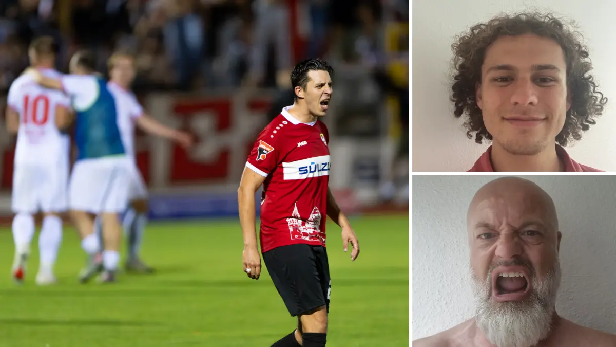 Während die Reutlinger Spieler im Hintergrund über den Last-Minute-Sieg gegen Balingen jubeln, ist TSG-Kapitän Matthias Schmitz mächtig angefressen.