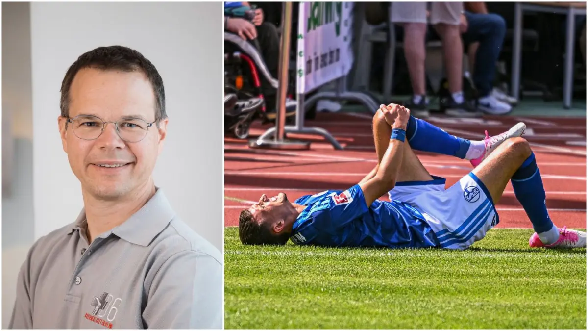 Christoph Dopslaff (links) erklärt, warum und wie das Kreuzband reißt.