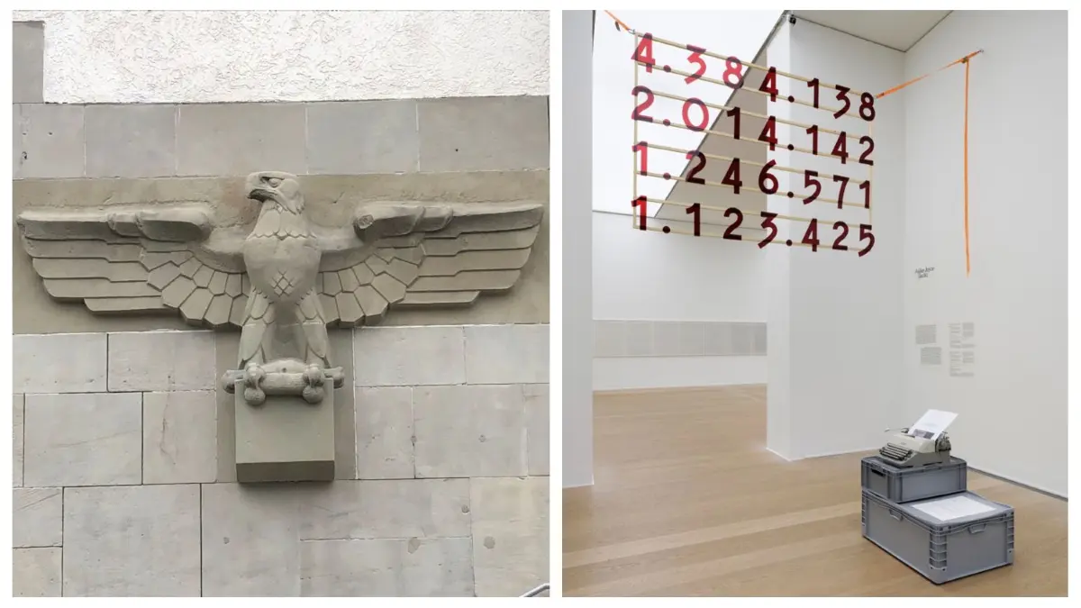 Der Reichsadler am Finanzamt Ulm wird von der Künstlerin Anike Joyce Sadiq Gegenstand einer Installation. Die ist nun in der Kunsthalle Bremen zu sehen.