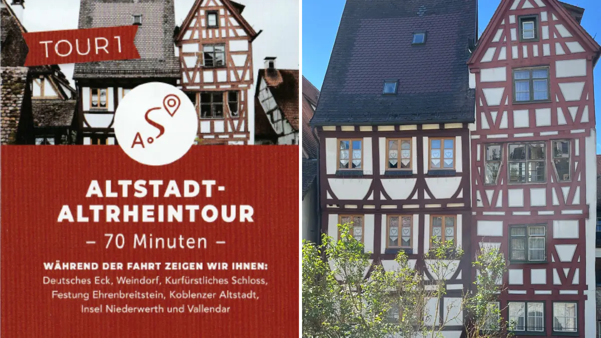 Collage: Bootstour in Koblenz wirbt mit Foto aus Ulm