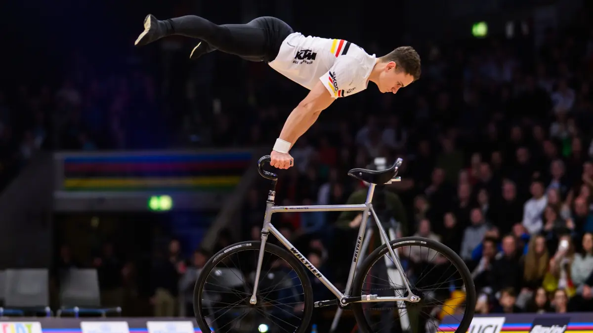GÖPPINGEN, GERMANY - NOVEMBER 8: Philipp Thies Rapp of Germany competes during the Single Men Artistic Cycling Final on day two of the 2025 UCI Indoor Cycling World Championships at EWS Arena on November 8, 2025 in Göppingen, Germany. (Photo by Tom Weller/24passion)
