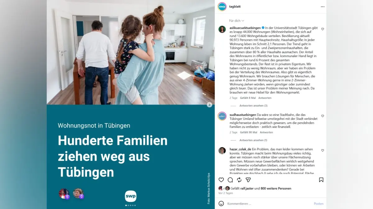 Diskussion über Mieten bei Instagram Tübingen