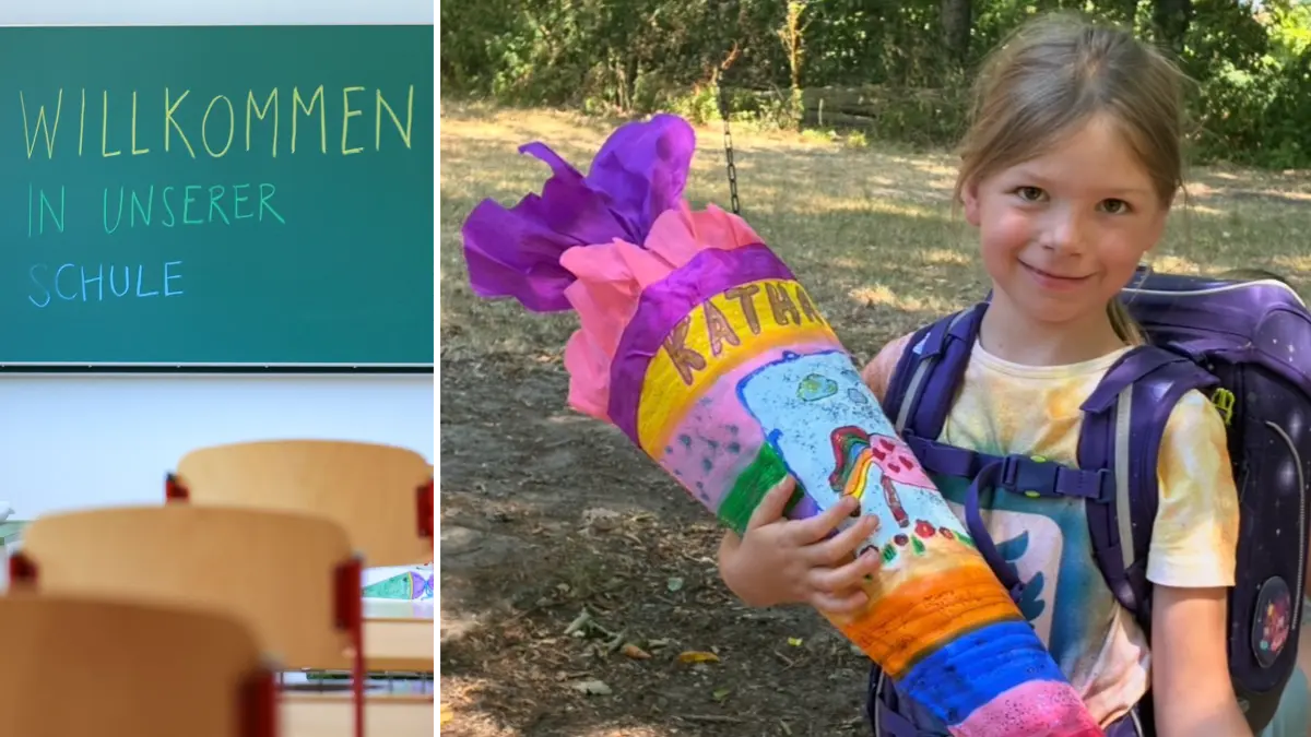 Katharina aus Büchelberg kommt nächste Woche in die Schule. Ihre Tüte hat sie selbst im Kindergarten gebastelt.