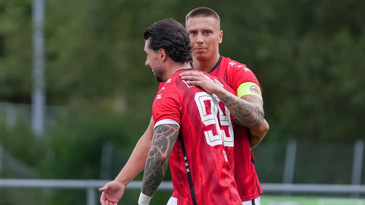 TSV Ehningen vs. Göppinger SV, Fussball, Verbandsliga, 5.Spieltag, 2026/2027, 12.09.2026: Tor zum 1:0 durch Cristian Giles Sanchez (Göppinger SV,#99), jubelt mit Filip Milisic (Göppinger SV,#28) ,
TSV Ehningen vs. Göppinger SV, Fussball, Verbandsliga, 5.Spieltag, 2026/2027, 12.09.2026,
Foto: Eibner-Pressefoto/Daniele La Rocca