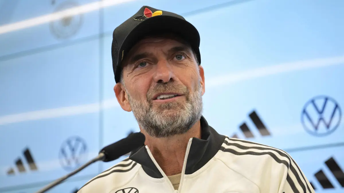 FBL-GER-EUR-NATIONS-KLOPP-PRESSER-SQUAD: Germany's National coach Juergen Klopp addresses a press conference to announce his squad, on September 17, 2026 at the headquarters of DFB (German Football Federation) in Frankfurt, western Germany, ahead of the Nations league football matches. (Photo by Hannes P. Albert / AFP)
