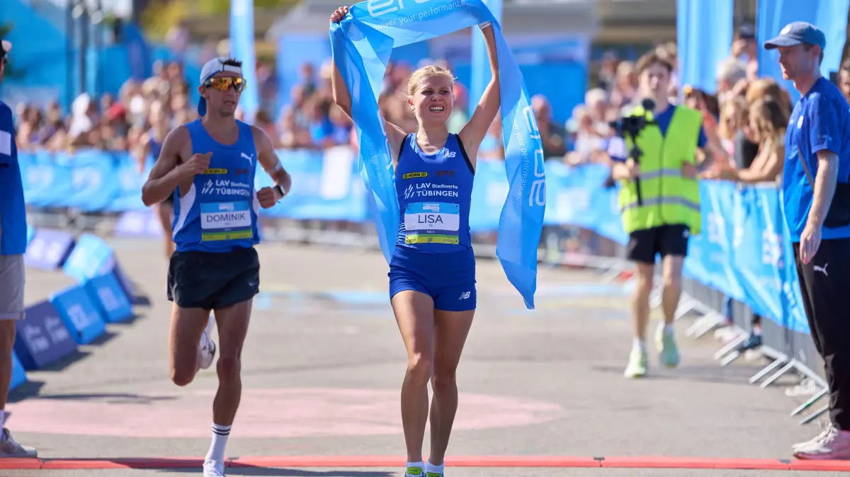 Erbe Lauf Tuebingen / 20.09.2026: Zieleinlauf der Gewinnerin ueber 10km, Lisa Merkel
Tuebingen, 20.09.2026
Foto: Eibner-Pressefoto/Thomas Dinges