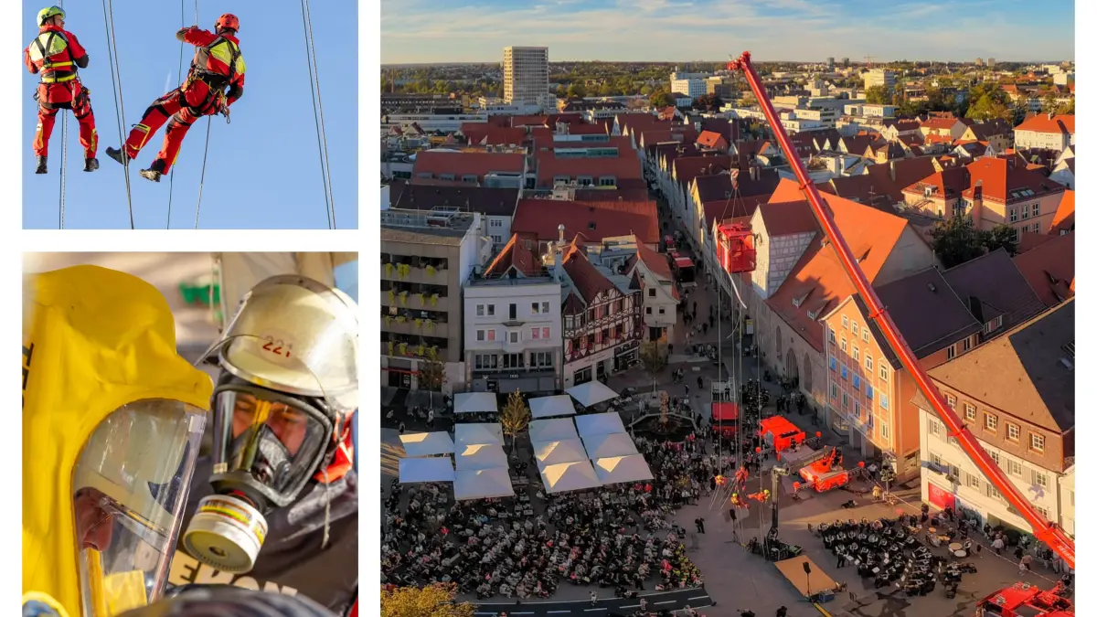 Hunderte Besucher tummelten sich am Mittwochabend auf dem Reutlinger Marktplatz. Die große Leistungsschau der Feuerwehr ist eines der Veranstaltungshighlights zum 300. Jahrestag des Stadtbrands.