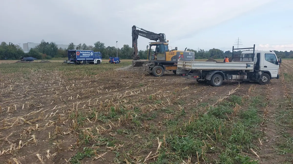 Die Bombenentschärfung im Pfuhler Ried in Neu-Ulm am 24.9.26 wird vorbereitet.