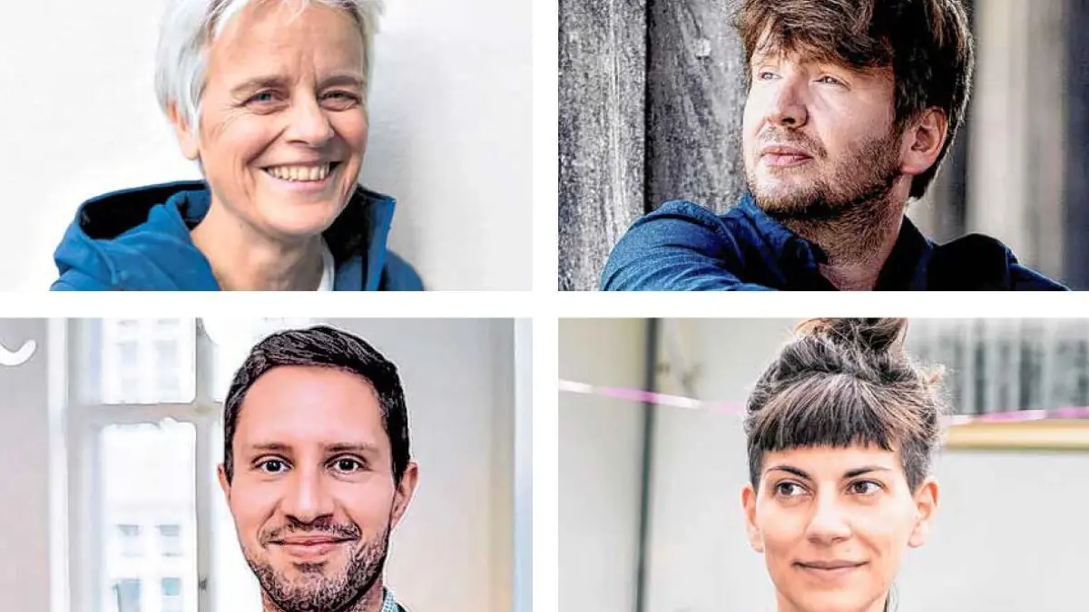 Sie alle – und noch mehr Autorinnen und Autoren – lesen im Wintersemester in Crailsheim: Ulrike Herrmann (oben links), Dmitrij Kapitelman (oben rechts), Rainald Manthe und Anja Gmeinwieser.