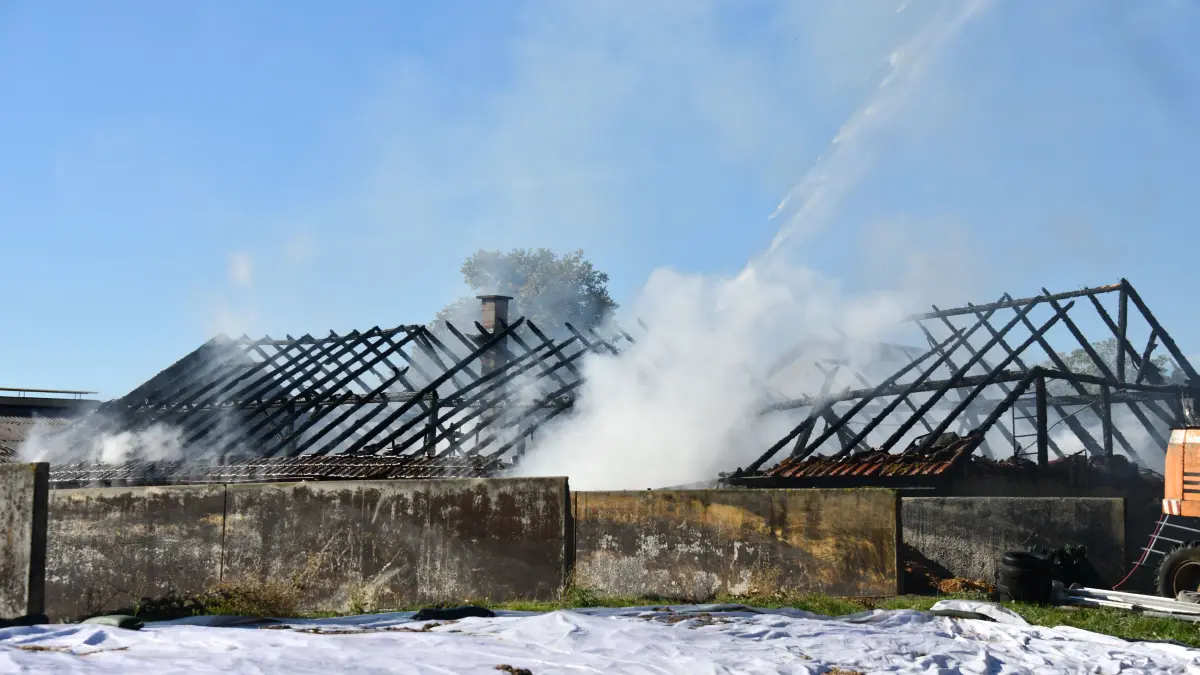 Eine Scheune in den Märkleshöfen bei Altheim wurde ein Opfer der Flammen.