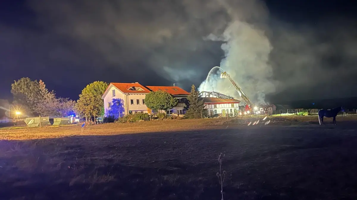 Mit Scheinwerfern leuchtete die Wehr den Brandort aus.