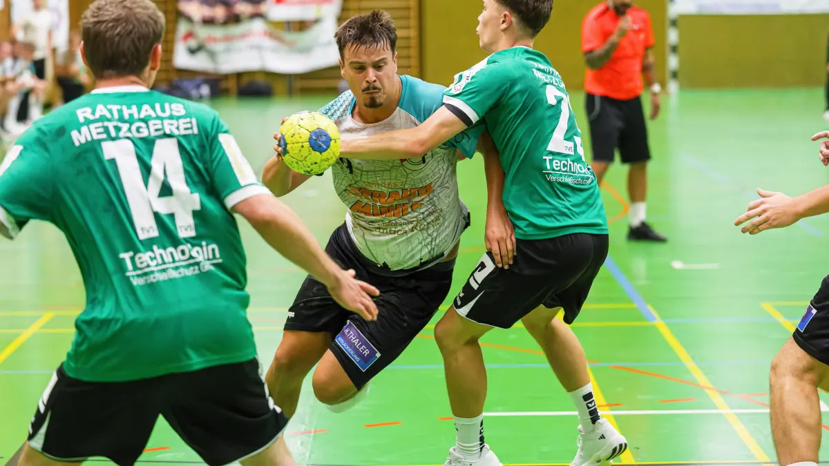 Handball Landesliga: Handball Landesliga; TV Steinheim - TG Geislingen;
Pascal Kutek (TG Geislingen, #9);
26.09.2026; Georg-Fink-Halle, Gerstetten.
Foto: Thomas Madel