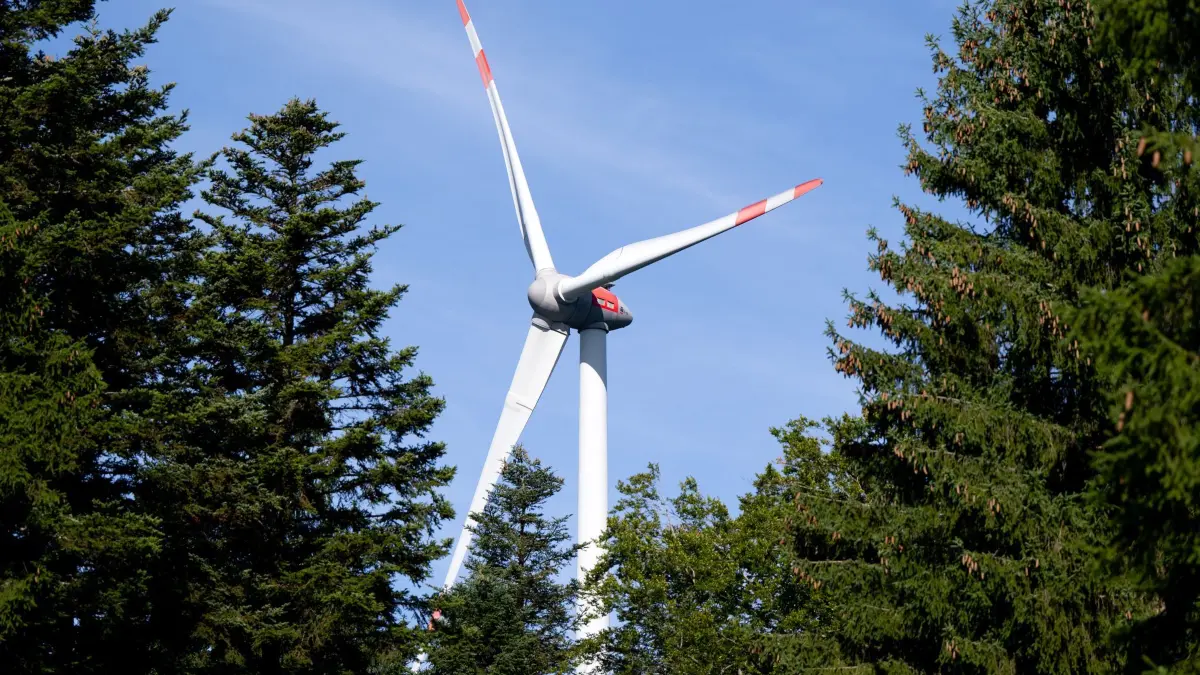 Windkraft: ARCHIV - 03.09.2025, Bayern, Berg: Ein Windrad ist während der Vorstellung von einem Pilotprojekt für die Begrünung von Windenergiestandorten zu sehen. (zu dpa: «Gericht: Windenergie-Regionalplan unwirksam») Foto: Sven Hoppe/dpa +++ dpa-Bildfunk +++