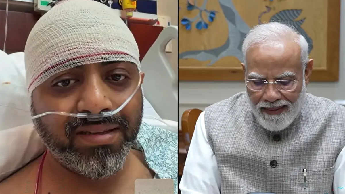 INDIA-UAE-SAUDI-ISRAEL-TRANSPORT-DIPLOMACY: This screengrab of video footage released by the Narendra Modi YouTube Channel on October 2, 2026 shows India's Prime Minister Narendra Modi (R) making a video call with flydubai pilot Smit Machchhar, as he is recovering in a hospital in the United Arab Emirates. Indian Prime Minister Narendra Modi said the actions of flydubai captain Smit Machchhar, who was attacked mid-air by his co-pilot during a flight from Dubai to Tel Aviv, had helped save hundreds of lives and averted "a great tragedy". (Photo by NARENDRA MODI YOUTUBE CHANNEL / AFP) / -----EDITORS NOTE --- RESTRICTED TO EDITORIAL USE - MANDATORY CREDIT "AFP PHOTO / Narendra Modi YouTube Channel " - NO MARKETING - NO ADVERTISING CAMPAIGNS - DISTRIBUTED AS A SERVICE TO CLIENTS