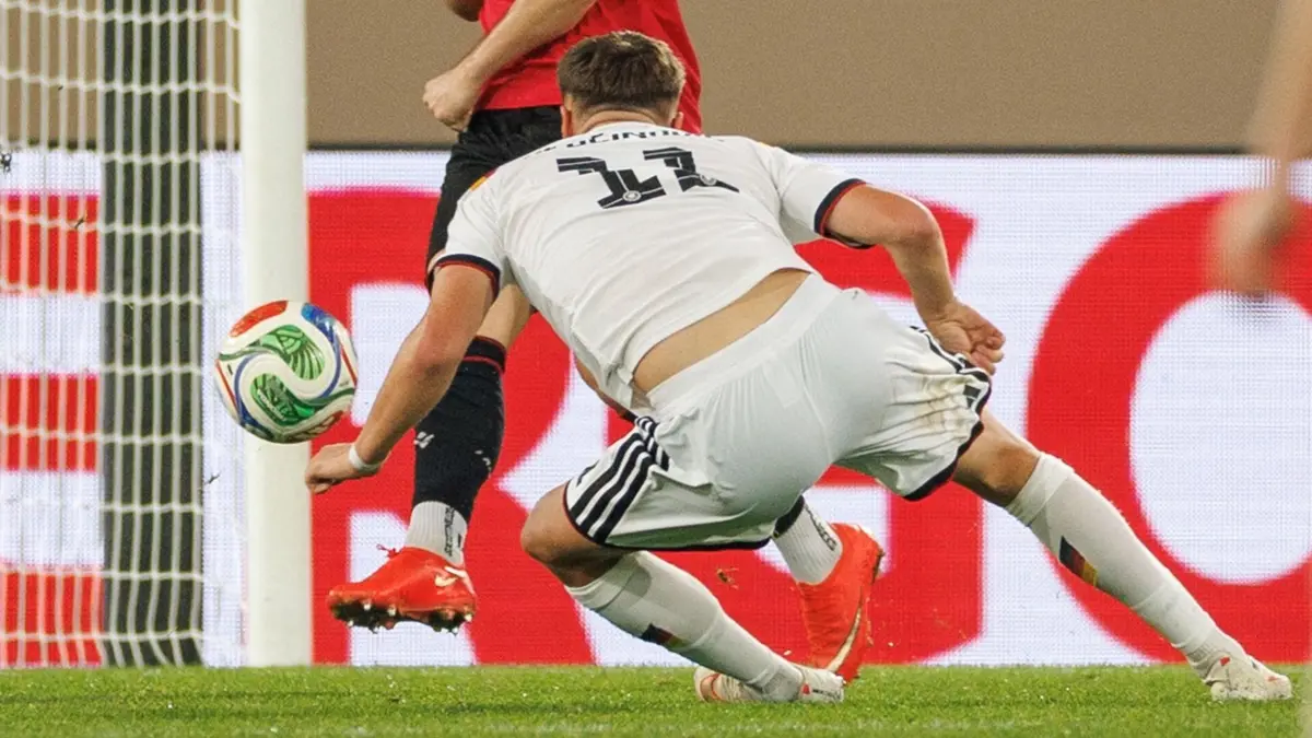 Deutschland - Georgien: 06.10.2026, Nordrhein-Westfalen, Bielefeld: Fußball, U21 Männer: EM-Qualifikation, Deutschland - Georgien, 1. Runde, Gruppe F, 10. Spieltag, Schüco Arena. Torschütze Dzenan Pejcinovic (Deutschland) erzielt den Treffer zum 2:0. (RECROP) Foto: Friso Gentsch/dpa +++ dpa-Bildfunk +++