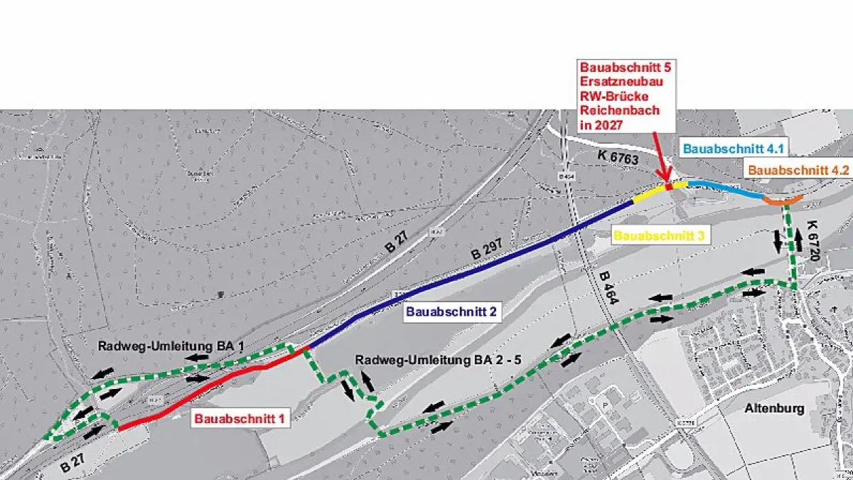 Die Maßnahmen auf dem Neckartalradweg zwischen Kirchentellinsfurt und Reutlingen-Altenburg.