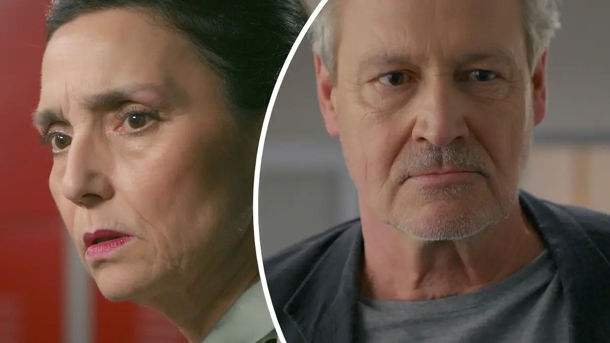 Simone (Tatjana Clasing) will Leopold (Stephan Benson) helfen, seinen Sohn zu besuchen.