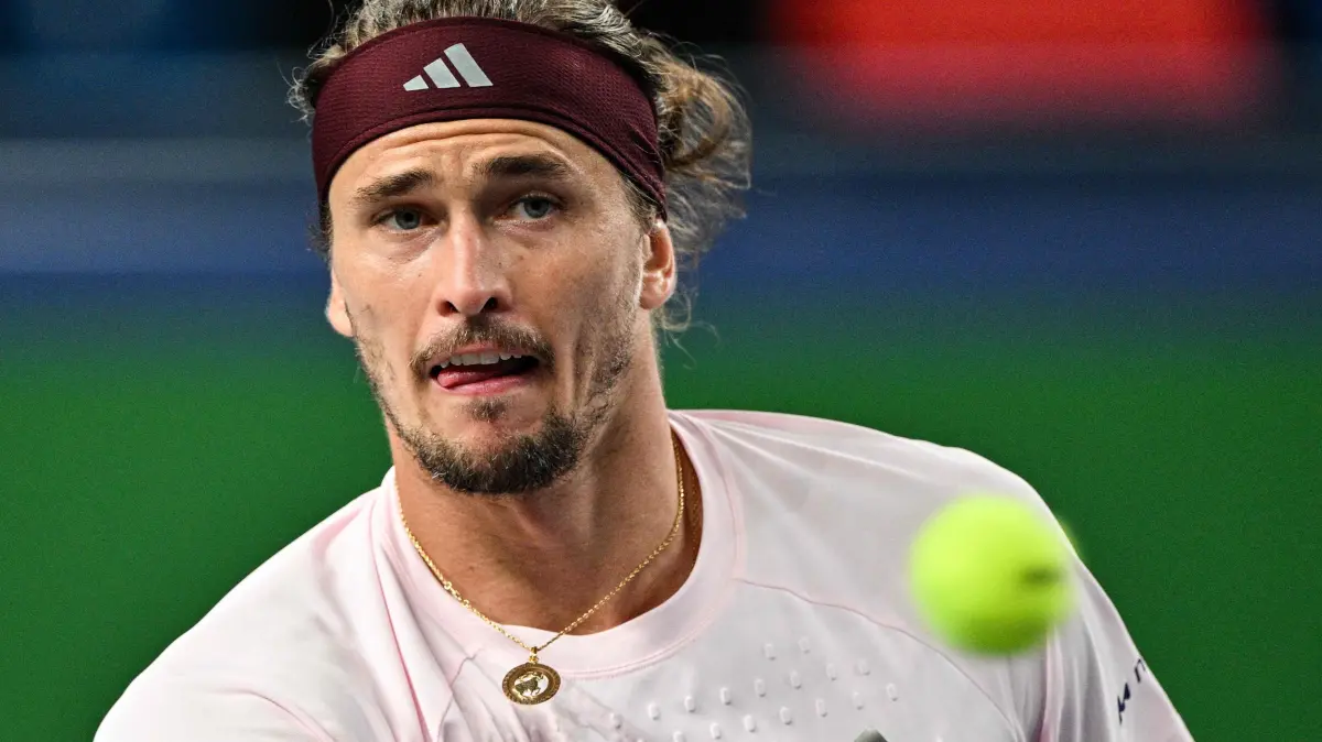 TENNIS-ATP-CHN: Germany's Alexander Zverev hits a return to Kazakhstan's Alexander Bublik during their men's singles match at the Shanghai Masters tennis tournament in Shanghai on October 13, 2026. (Photo by Hector RETAMAL / AFP)
