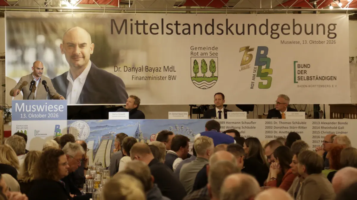 Muswiese BDS-Mittelstandskundgebung mit Finanzminister Dr. Danyal Bayaz (Grüne)