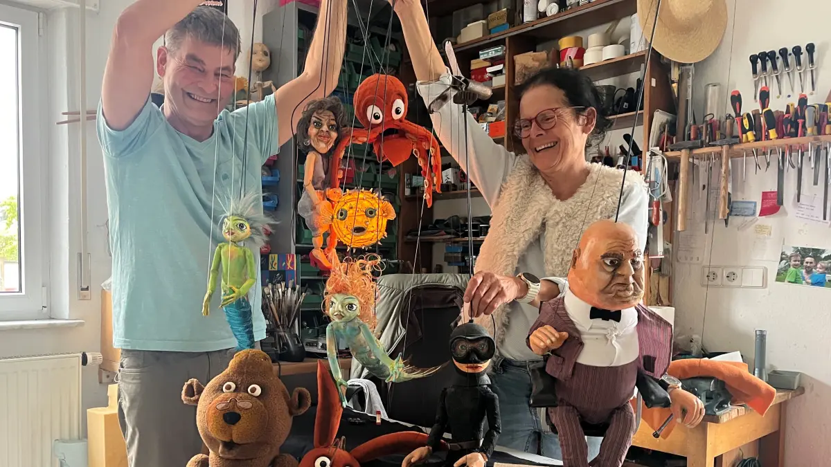 Andreas Blersch und Sabine Harpenschläger vom Topolino-Figurentheater. Feiert 2026 sein 40-jähriges Bühnenjubiläum.