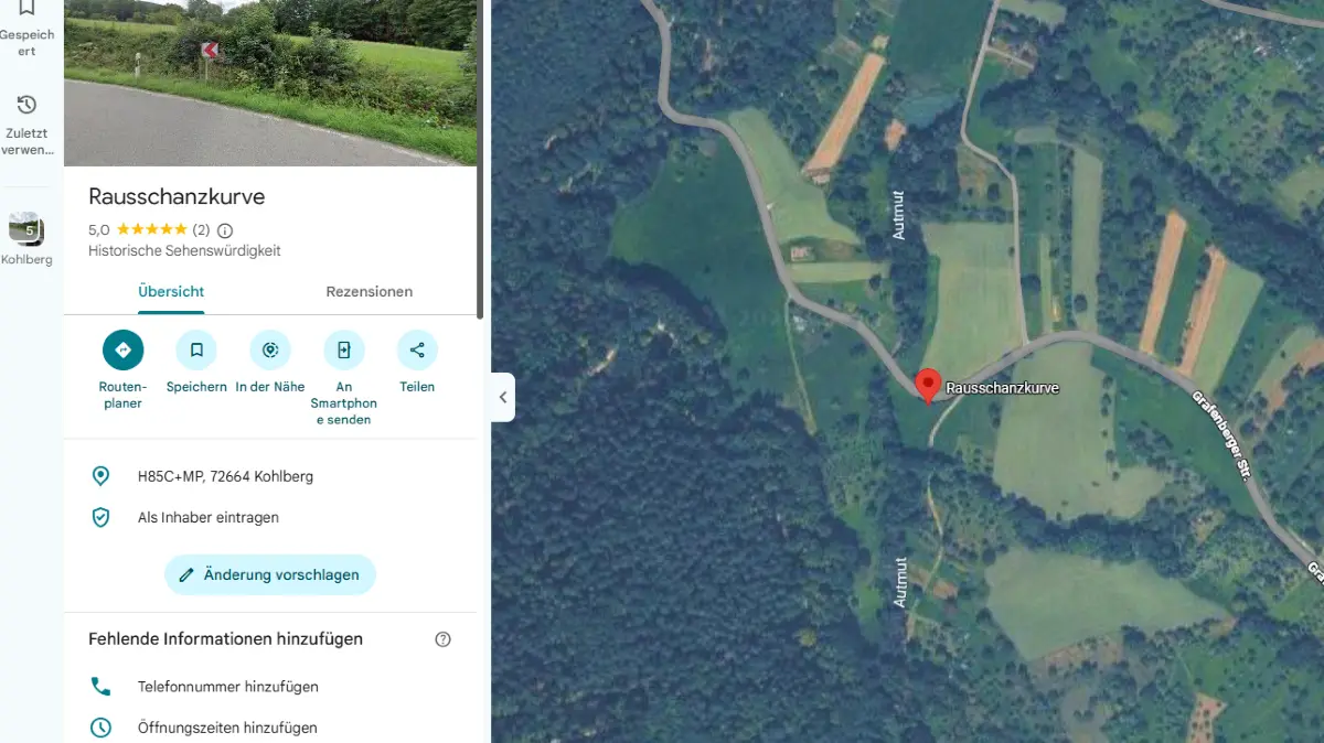 Nicht jeder Ort, der bei Google Maps angegeben ist, ist vollumfänglich ernstzunehmen. Wobei die "Rausschanzkurve" sicherlich nicht ohne Grund als solche benannt ist.