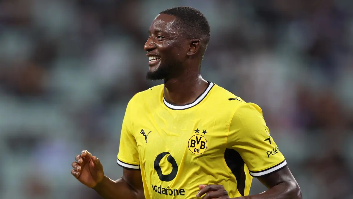 FBL-EUR-C1-SABAH-DORTMUND: Dortmund's Guinean forward #09 Serhou Guirassy reacts during the UEFA Champions League football match between Sabah and Borussia Dortmund at the Baku Olympic Stadium in Baku on October 20, 2026. (Photo by Giorgi ARJEVANIDZE / AFP)