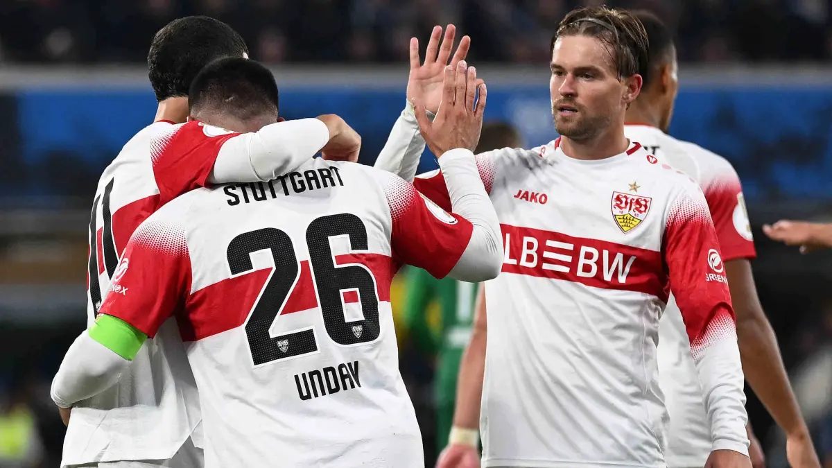 Paderborn, Home Deluxe Arena, 28.10.26, GER, Herren, DFB-Pokal, 2.Runde, Saison 2026-2027: SC Paderborn - VfB Stuttgart Bild: Deniz UNDAV Stuttgart jubelt nach seinem Tor zum 0:1 Only for editorial use DFB regulations prohibit any use of photographs as image sequences and/or quasi-video. Nordrhein-Westfalen Deutschland *** Paderborn, Home Deluxe Arena, October 28, 2026, GER, Men s, DFB Cup, 2nd Round, 20262027 Season, SC Paderborn vs. VfB Stuttgart. Photo by Deniz UNDAV: Stuttgart celebrates after scoring the 01 goal. For editorial use only. DFB regulations prohibit any use of photographs as image sequences and/or quasi-video. North Rhine-Westphalia, Germany