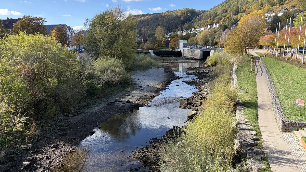 Sieht aus wie im Hochsommer, war aber am Mittwoch, 28. Oktober, gegen 12.30 Uhr: Da lag der Neckarpegel in Horb gerade einmal bei 32,9 Zentimetern.