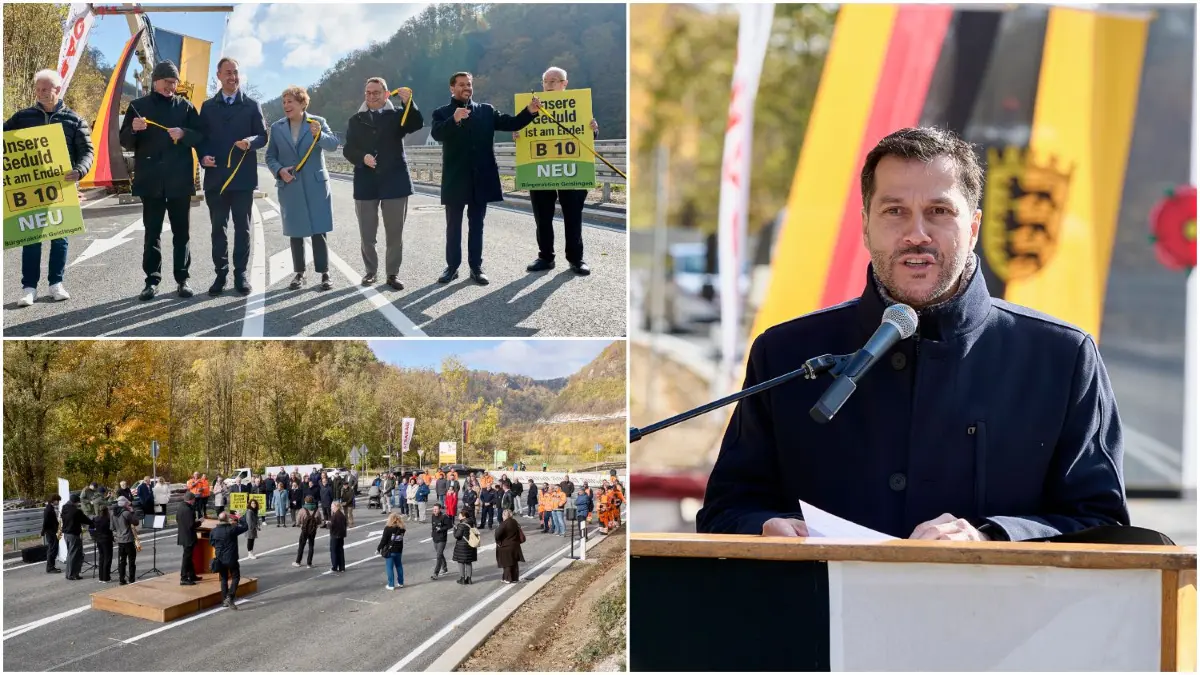 Fröhliche Gesichter bei der Verkehrsfreigabe: Die B10 ist von großer Bedeutung für die Region, sagte Geislingens Oberbürgermeister Ignazio Ceffalia (rechts). Deswegen müsse es nach der Sanierung der Bundesstraße zwischen Geislingen und Amstetten auch mit der B10-neu zwischen Gingen-Ost und Geislingen-Ost vorangehen.